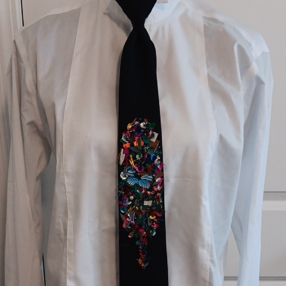 Colorful Embroidered Black Tie